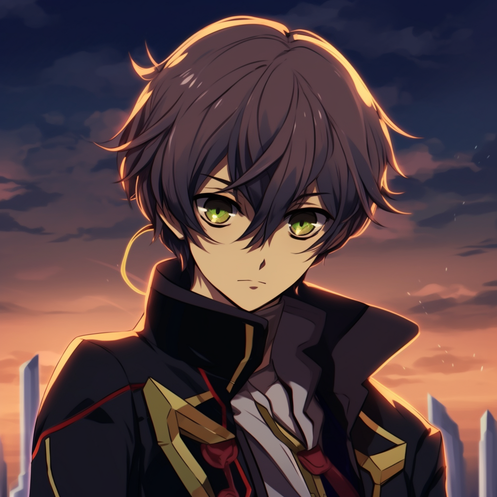 Lelouch Lamperouge from Code Geass, intense gaze and bold lines. exceptional anime pfp pfp for discord.
