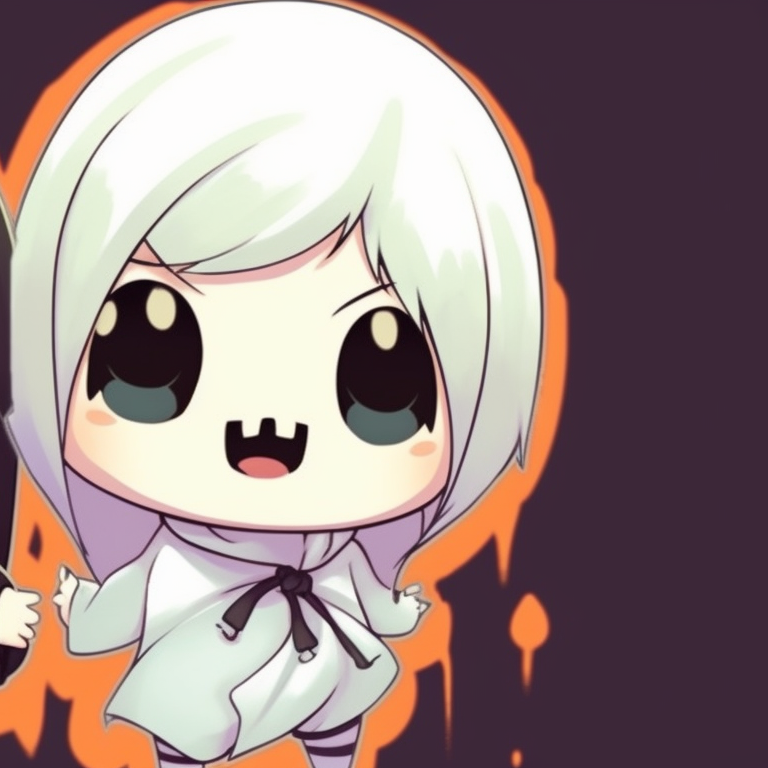 Two chibi characters dressed in ghost and zombie costumes, bright colors, and smooth shading. kawaii halloween anime matching pfp theme pfp for discord.