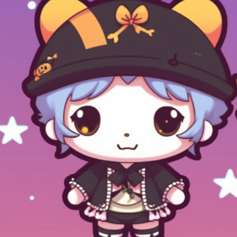 Parade of Sanrio characters, intricate detailing and festive Halloween colors. sanrio halloween themed matching pfp pfp for discord.