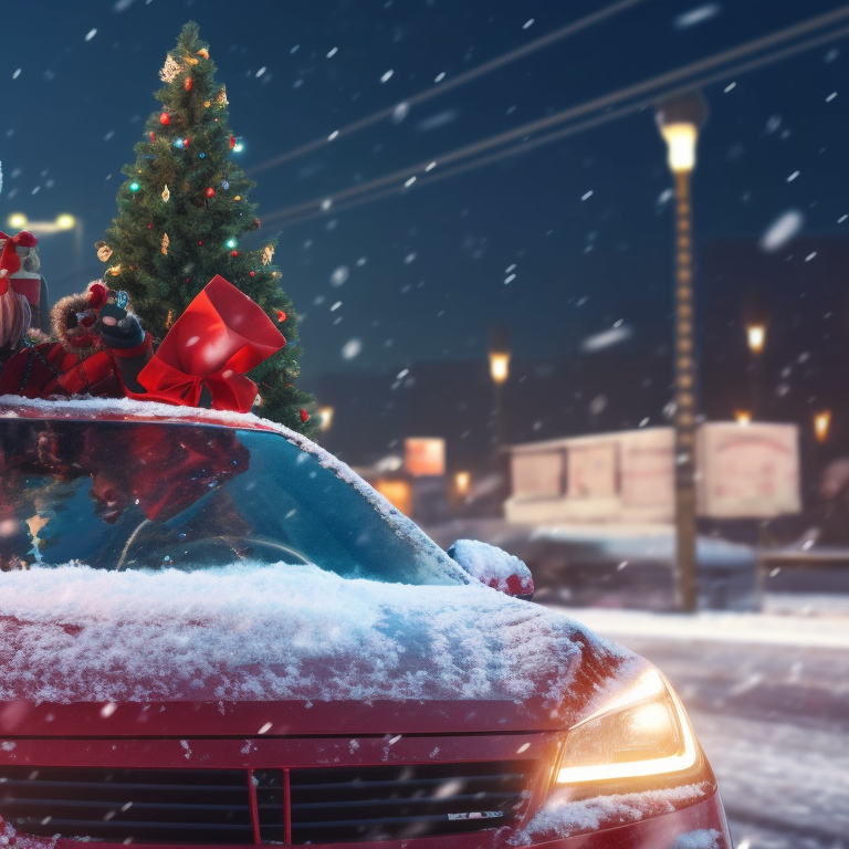 Two characters in winter outfits with frost covered cars, blue icicle lights, high contrast in the anime art style. stunning matching christmas car collections pfp for discord.