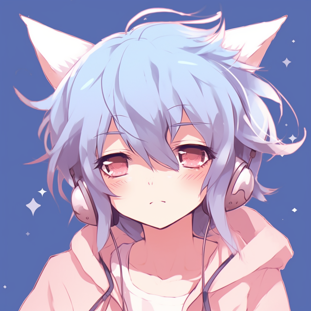 Solo anime boy with cat ears, minimalist art style and vibrant shades. anime pfp aesthetic icons anime pfp