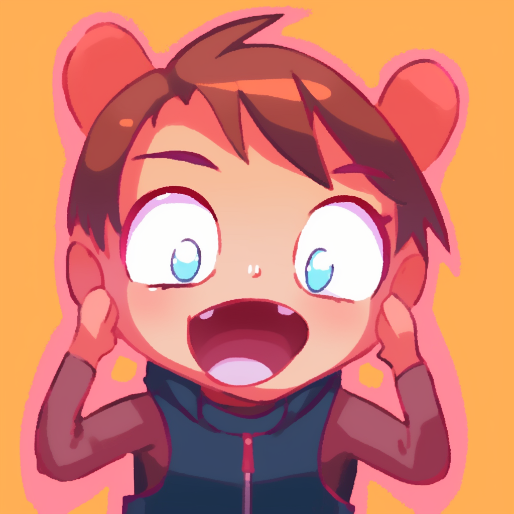Image of an anime school kid laughing, with wide eyes and bright color palette. humorous cute pfp for school pfp for discord.