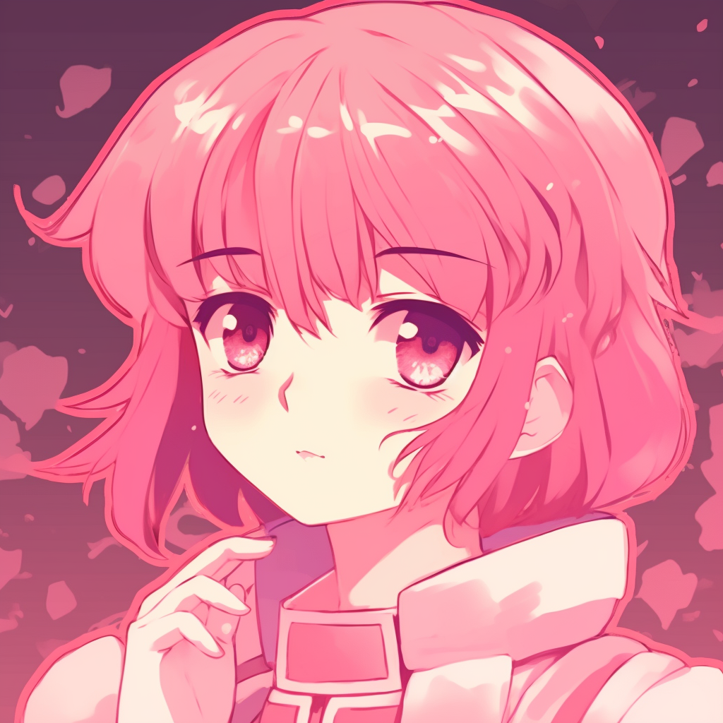 Ranma Saotome amidst pink hues, featuring crisp high contrast line art. aesthetic pink anime pfps