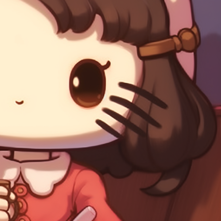 Two characters in matching Hello Kitty pajamas, surrounded by soft clouds and stars. hello kitty themed matching pfp pfp for discord.