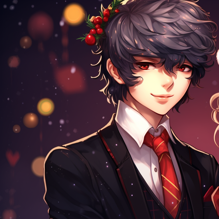 Close-up of two anime characters holding holiday-themed items, saturated colors and intricate detailing. unique matching christmas tiktok pfp pfp for discord.