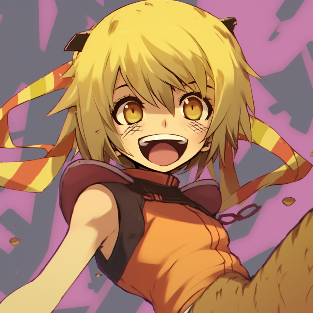 Surprised anime character stepping on a banana peel, humorous facial expression and bright, colorful details. quirky pfp for anime enthusiasts pfp for discord.