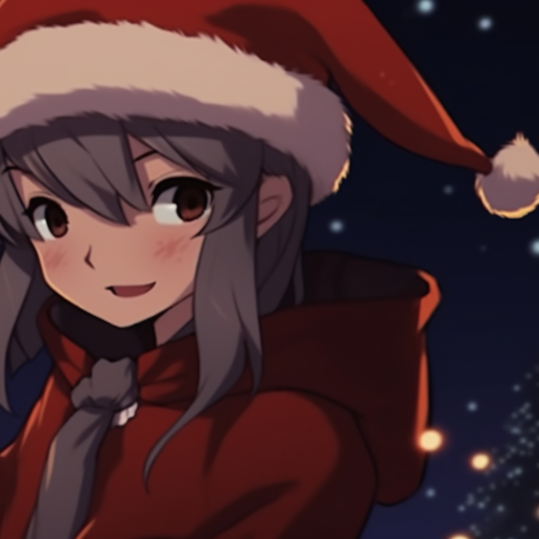 Two anime characters donned in Christmas and Halloween fusion costumes, high detail and striking colors. unique anime christmas pfp blending halloween theme pfp for discord.