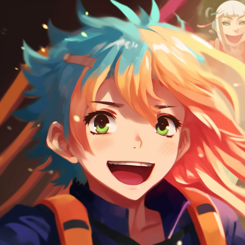 Mischievous laugh of an anime girl, portrayed in a comedic style with exaggerated facial features. girl anime meme pfp of comedy pfp for discord.