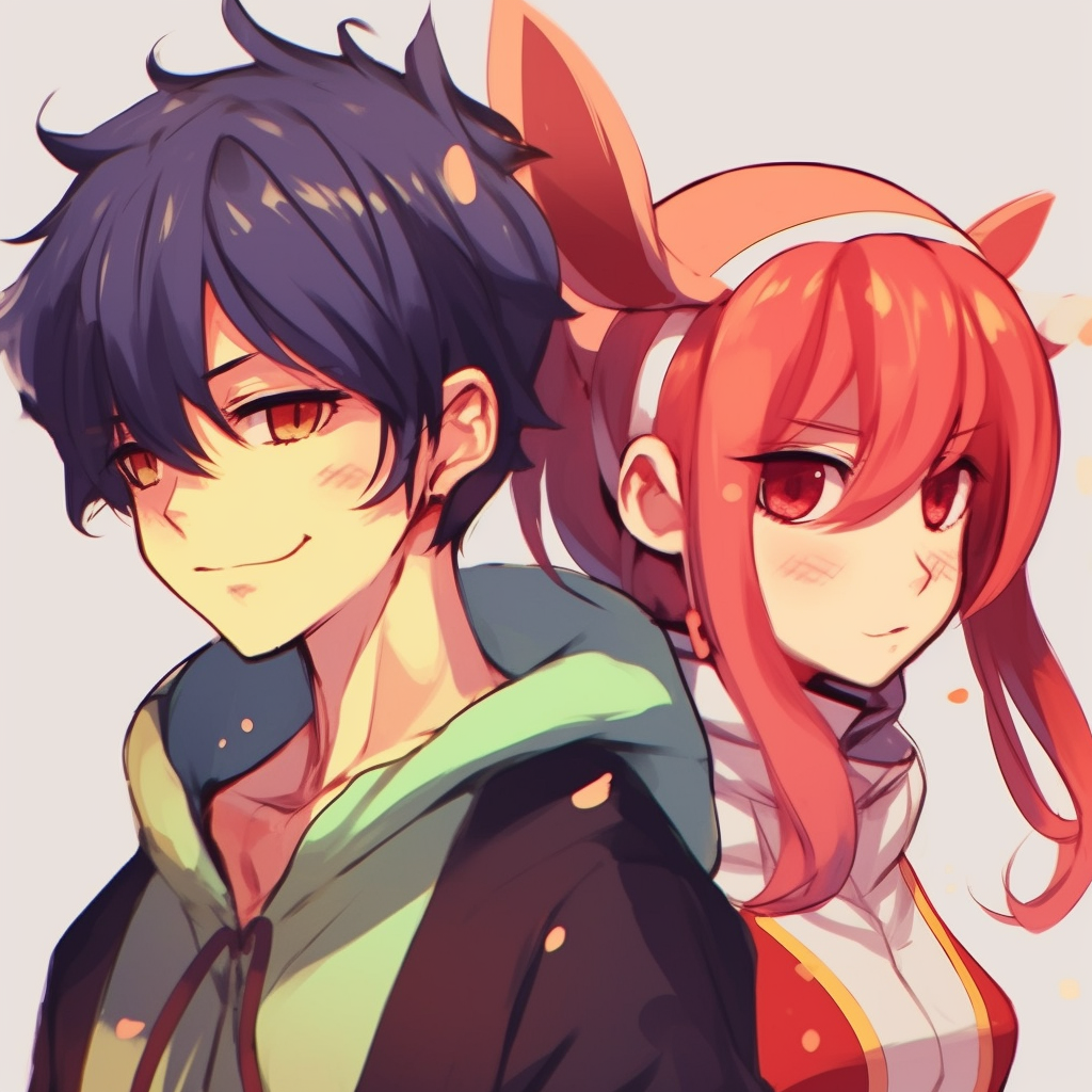 Stylized depictions of Natsu, Gray, and Erza, featuring warm colors and clean lines. anime trio matching pfp