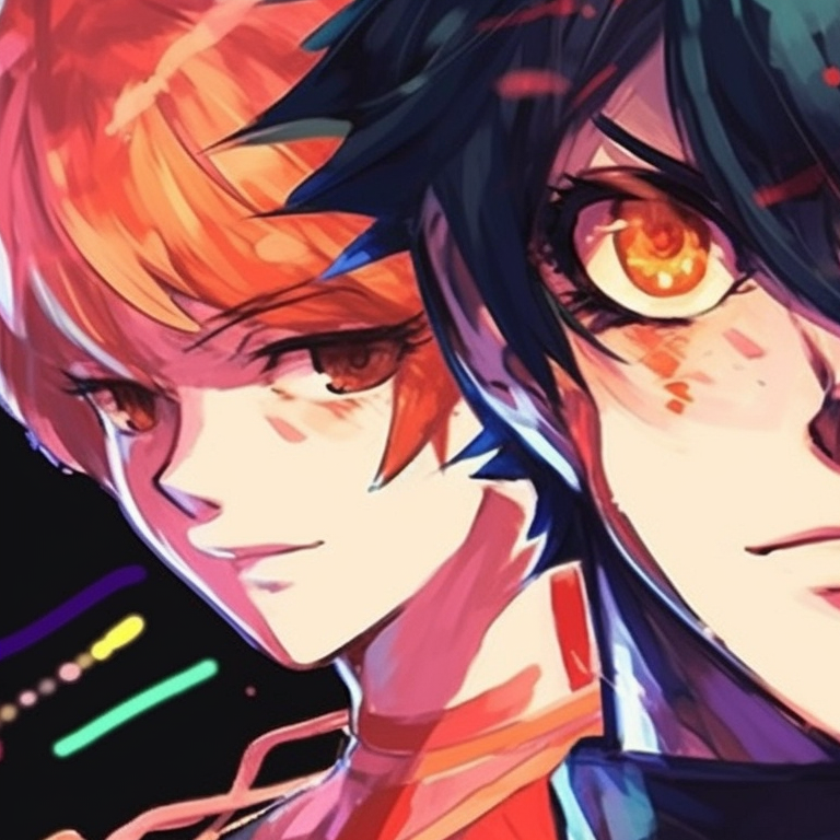 Three characters in battle stances, dramatic lines, and brilliant colors. vibrant matching trio pfp artwork pfp for discord.