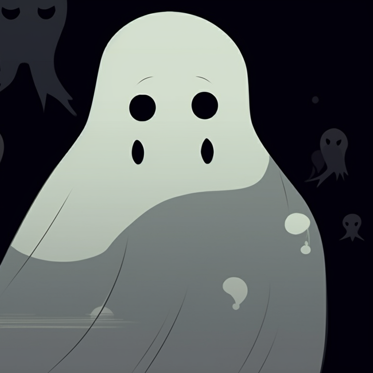 Two giggling ghost characters, soft gradient hues, their laughter visible as flying spirits. popular matching ghost pfp halloween theme trends pfp for discord.