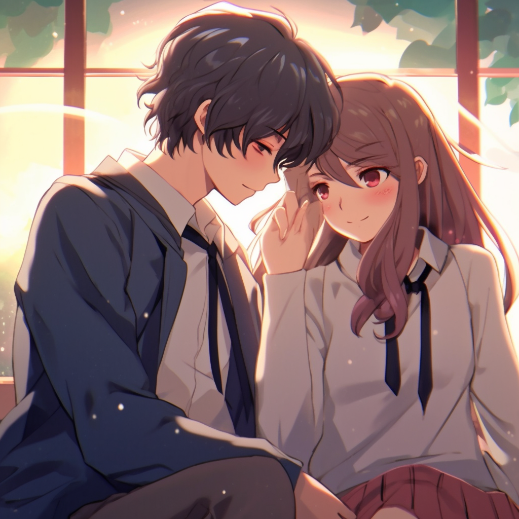 A dynamic anime couple from action genre, posing mid-battle with impressively detailed weapons and battle attire. adorable anime pfp couple ideas pfp for discord.