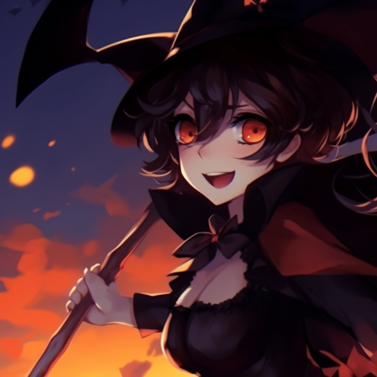 Close-up profiles of two characters, glowing eyes and grim expressions, dressed as classic horror film characters. anime halloween pfp ideas pfp for discord.