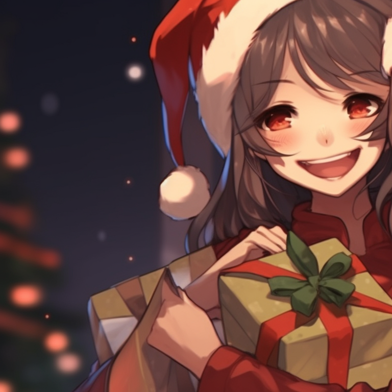 Two characters under a star-filled night sky, vivid colors contrasting the frosty Christmas tree between them. christmas themed matching discord pfp for girls pfp for discord.