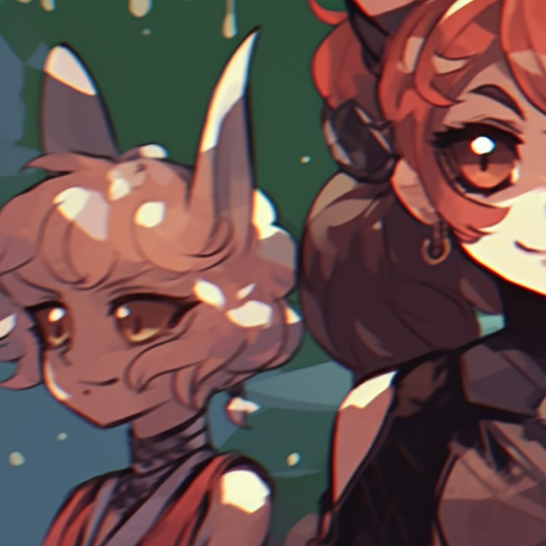 Three characters in fantastical attire against a magical backdrop, fantastical creatures and lush colors. anime inspired trio pfp matching pfp for discord.