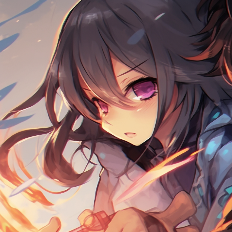 Two characters holding gaming controllers, street style outfits and neon backdrop, competitive glares. anime pfp matching for gamers pfp for discord.