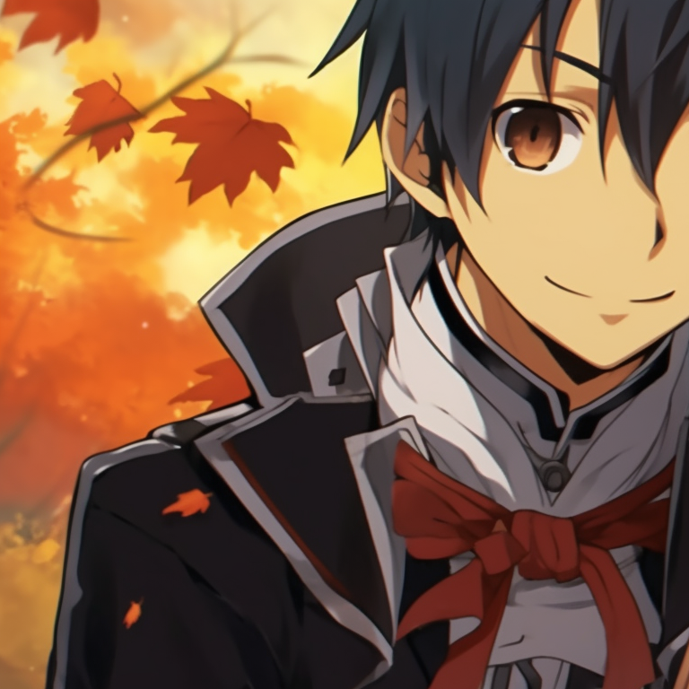 A close-up of the pair, detailed artwork with an emphasis on the characters' expressions. sword art online characters kirito and asuna halloween matching pfp pfp for discord.