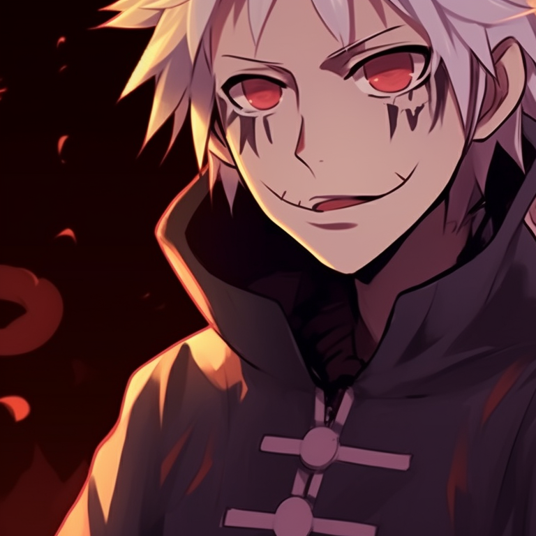 Two characters dressed in quirky Halloween outfits, sharing a lighthearted moment, with a autumn leaves in the backdrop. naruto pfp halloween aesthetics pfp for discord.