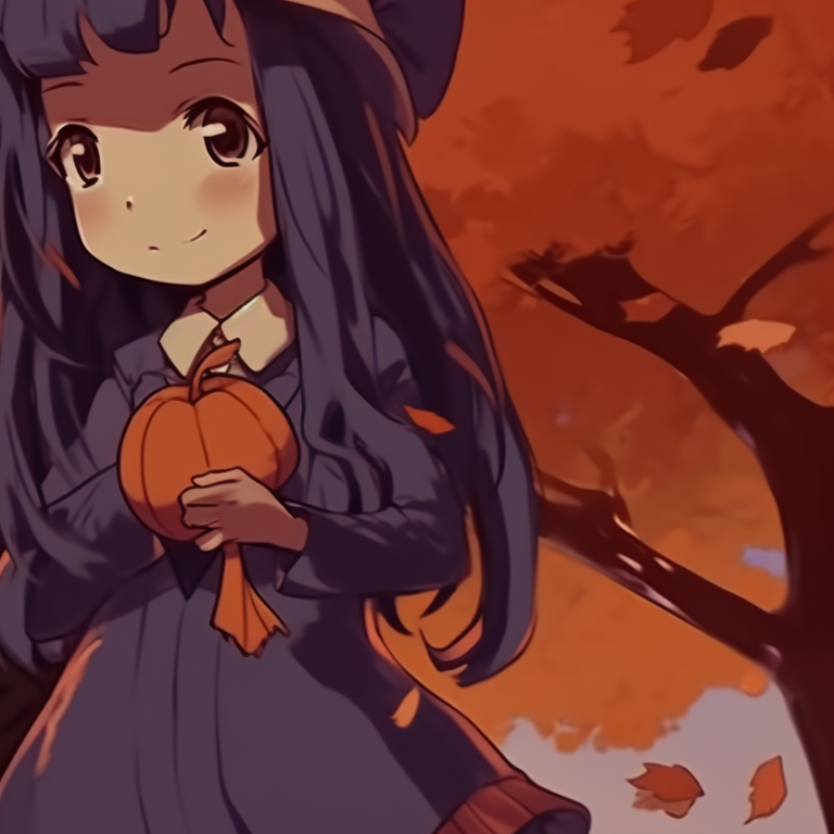 Two characters enjoying a Thanksgiving feast together, pastel background, detailed food and elements of clothing. anime inspired thanksgiving matching pfp halloween theme pfp for discord.