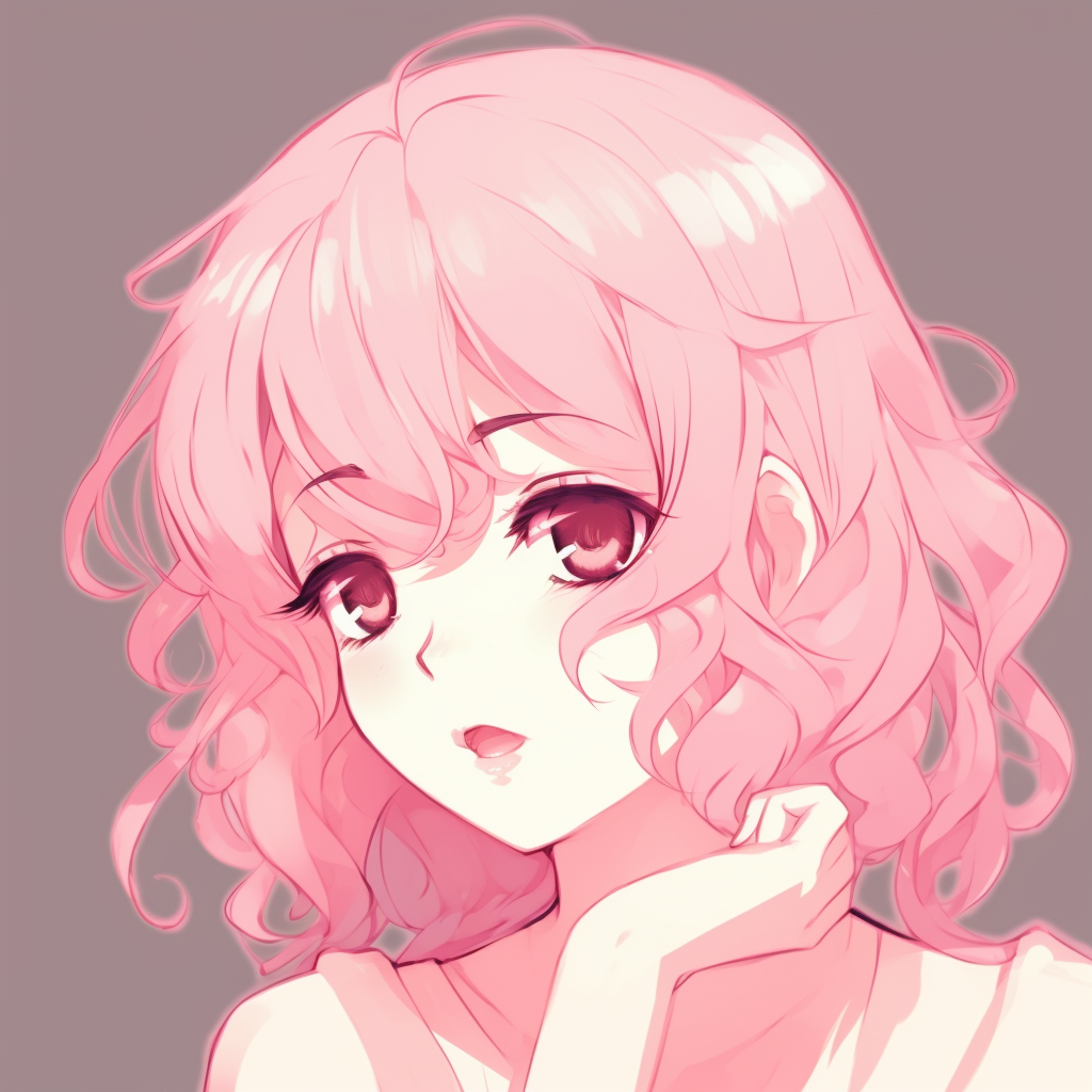 Anime girl with sparkling eyes and blush pink hair, perfect use of moe style. cute pink anime pfps for girls