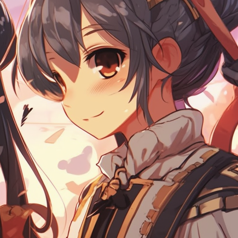 Two characters in warrior armor, bold lines and high contrast colors, weapons intercrossed. best friends forever matching pfp pfp for discord.