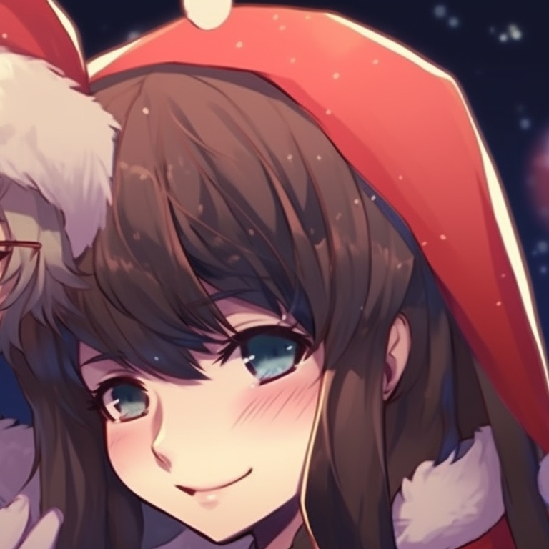 Characters in a snowy setting, cool tones and wrapped in cozy attire. best matching christmas themed pfp for 2023 pfp for discord.