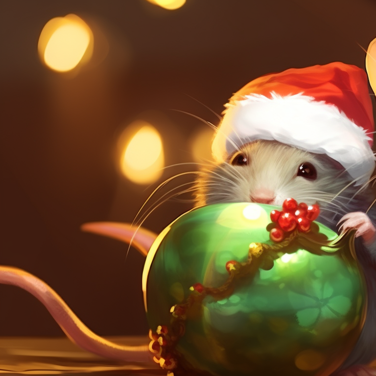 Two jolly rat characters amid festive decorations, soft tones and realistic textures. jolly rat matching christmas pfp pfp for discord.