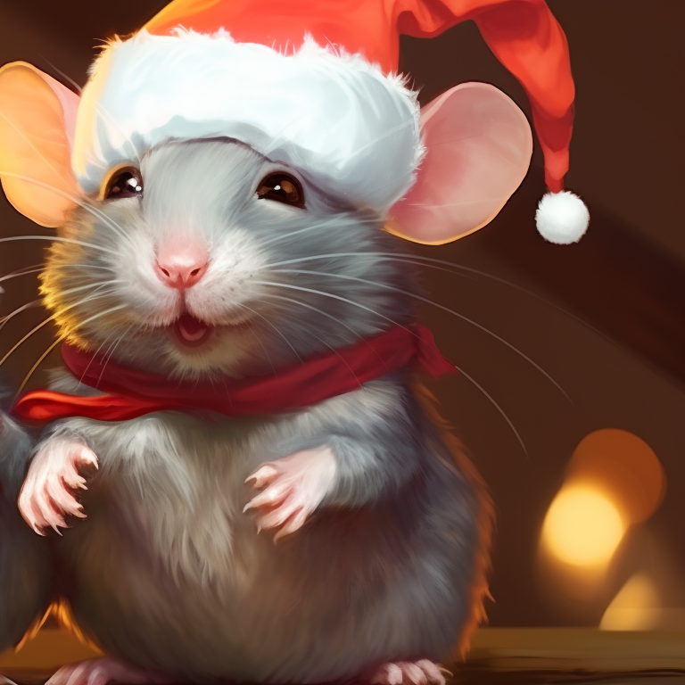 Two jolly rat characters amid festive decorations, soft tones and realistic textures. jolly rat matching christmas pfp pfp for discord.
