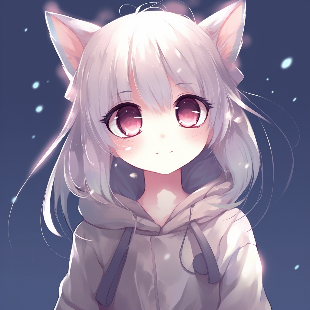 An anime kitten with oversized, gleaming eyes and soft, pastel shading. stylish pfp anime imagery