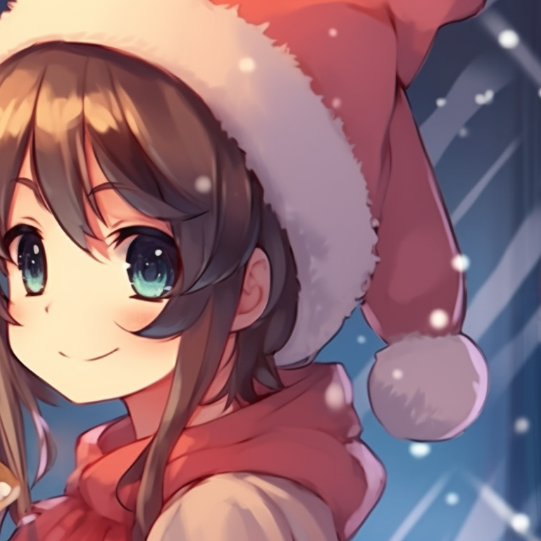 Two characters against a snowy backdrop equipped with ice skates, using soft blue and white colors. kawaii matching christmas pfp - anime style pfp for discord.