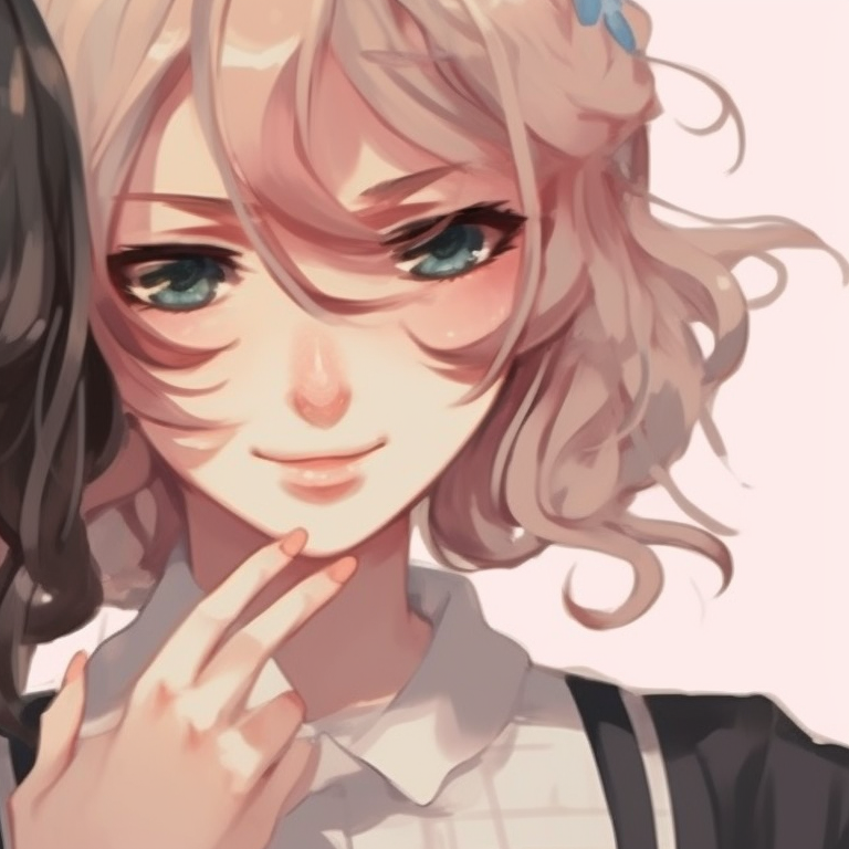 Two characters in vintage attire, soft colors and classic art style, linked arms. timeless best friends matching pfp pfp for discord.