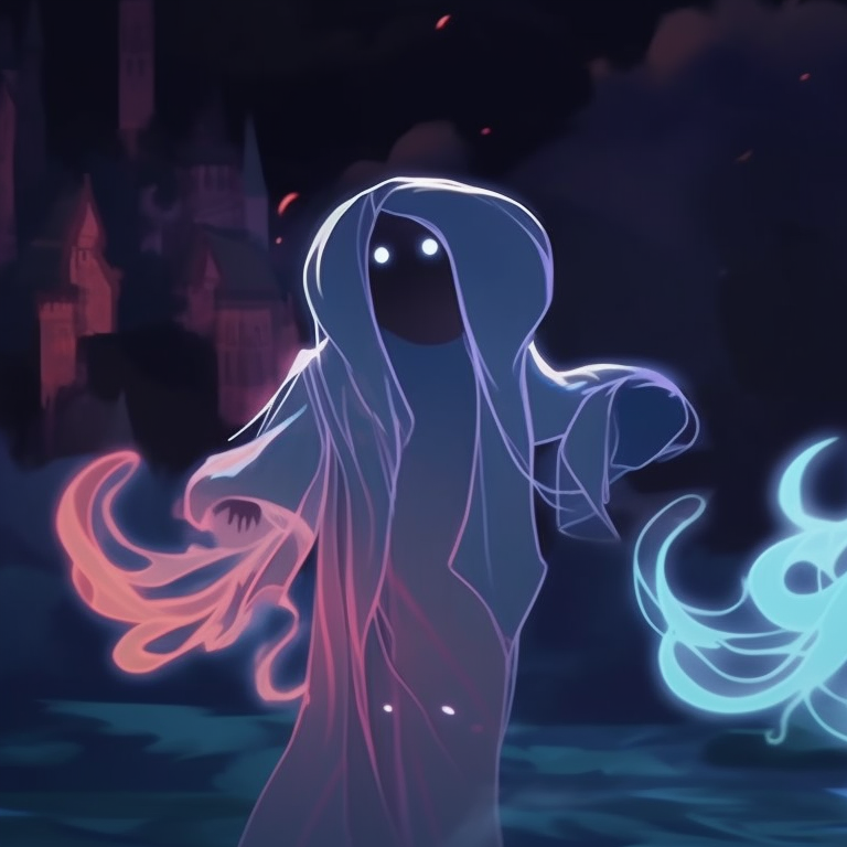 Two ghost characters in silhouette style, candle-lit backdrop and eerie vigilance. history of ghost pfp for halloween pfp for discord.