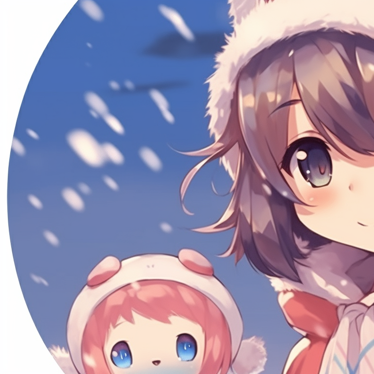 Two characters in soft warm light, intricate details on traditional Christmas clothes, soft color gradients. lovable matching christmas anime pfp boy and girl pfp for discord.