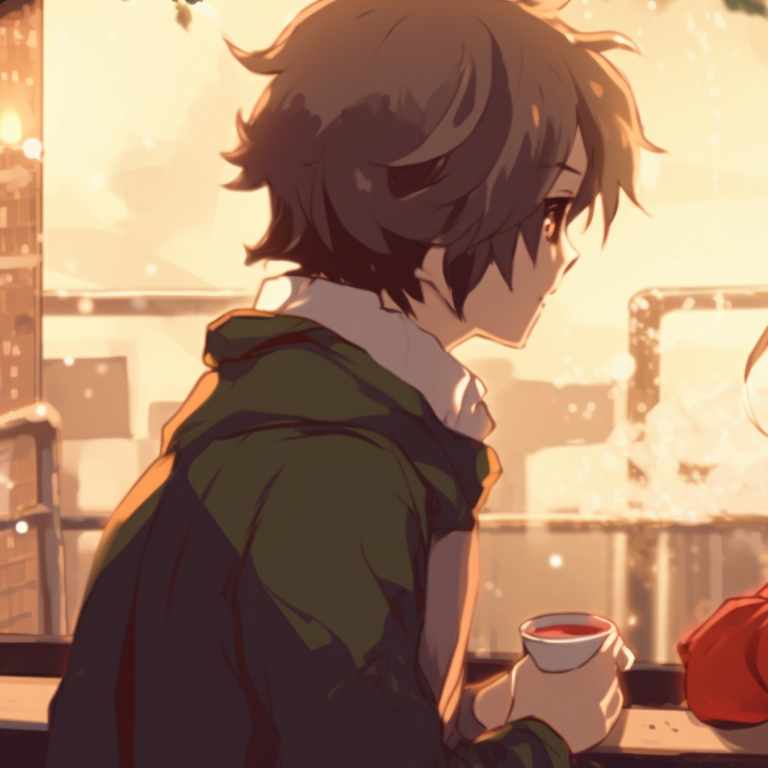 Two characters admiring the snow, soothing pastels and detailed snowflakes. whimsical matching gif christmas pfp pfp for discord.