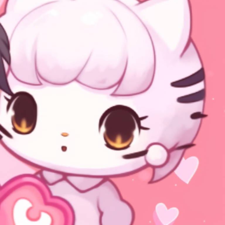 Hello Kitty and anime character in playful avatars, pastel colors with a hint of joy. hello kitty and anime characters matching pfp pfp for discord.