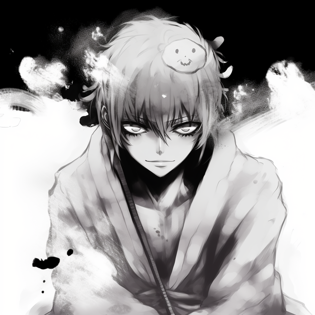 Roronoa Zoro highlighted in white tone, detailed linework and character features. monochrome white anime pfp