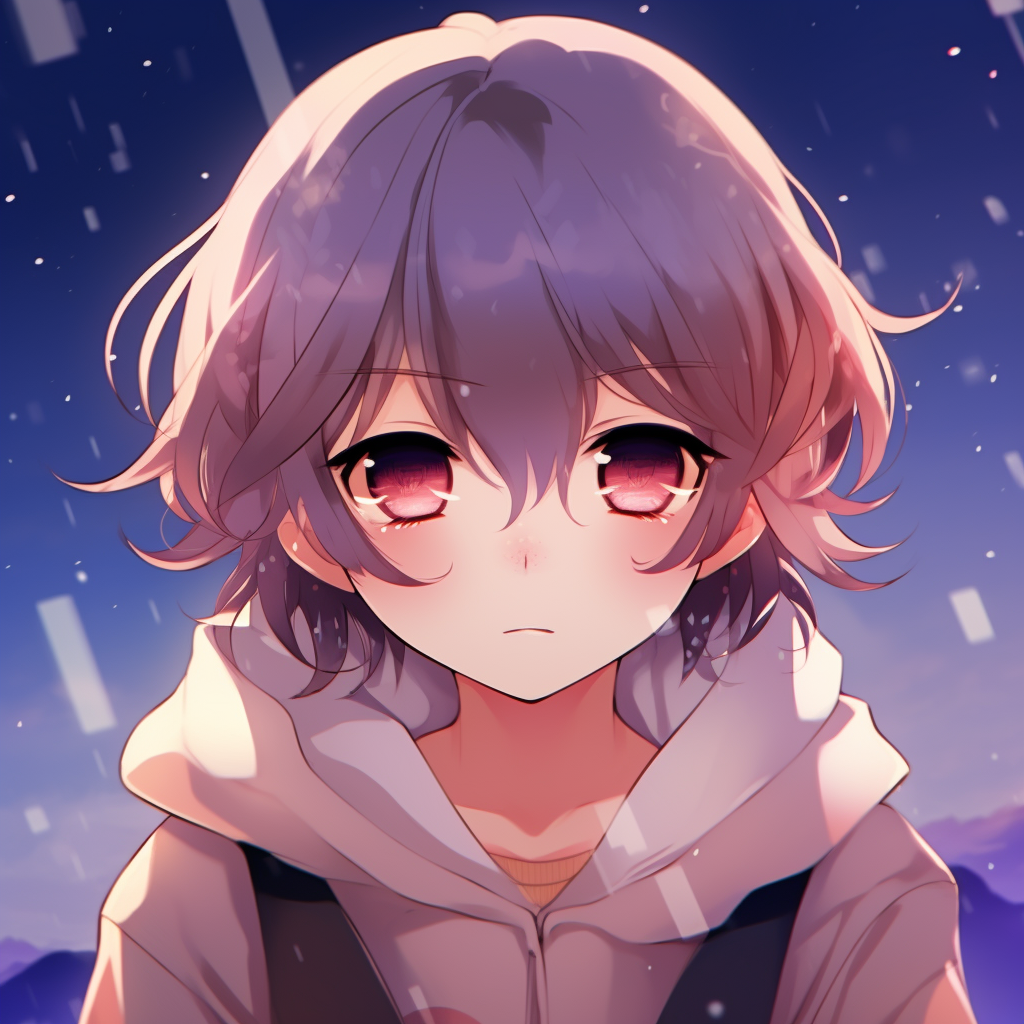 Anime profile of a boy in a mysterious pose, with darker colors and focus on eyes. anime pfp cute collections pfp for discord.