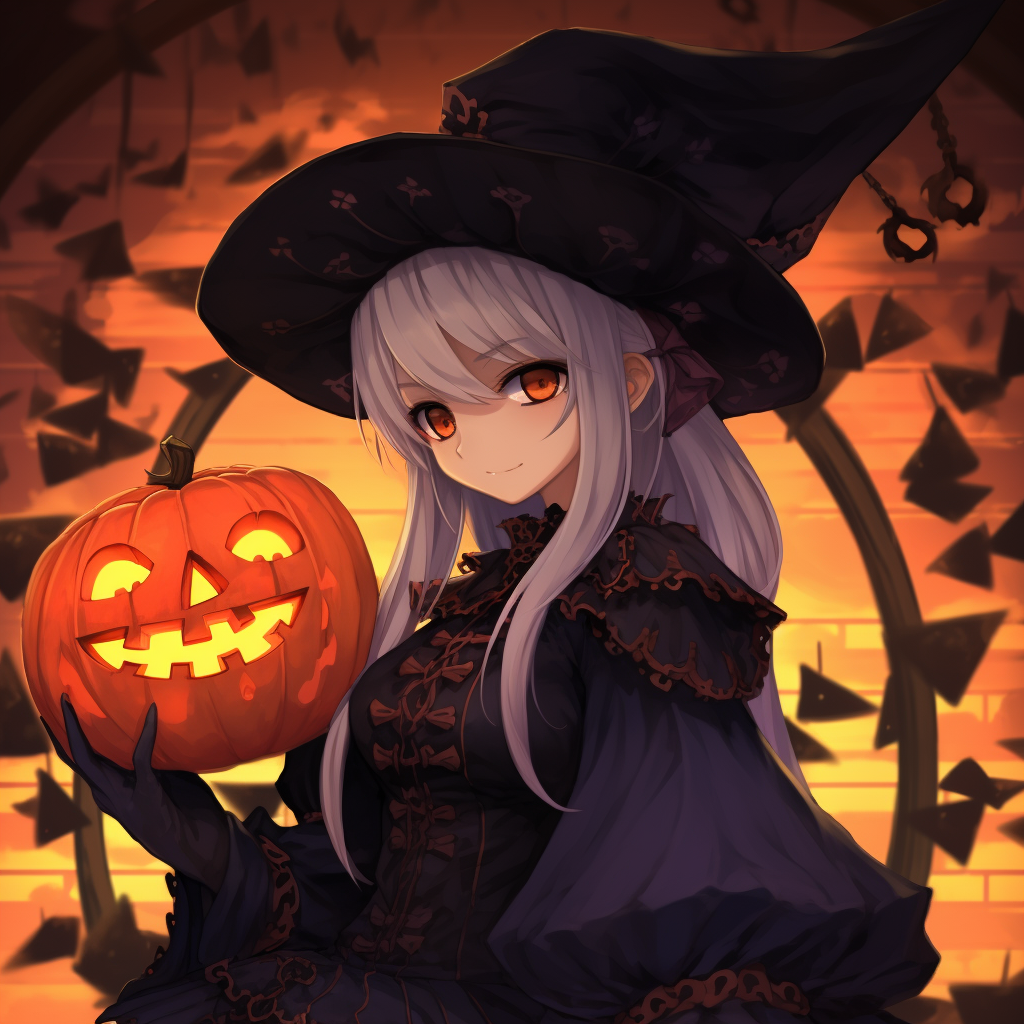 Anime duo featuring witchy costumes, bold outlines and cool color palette. halloween anime pfp for pairs