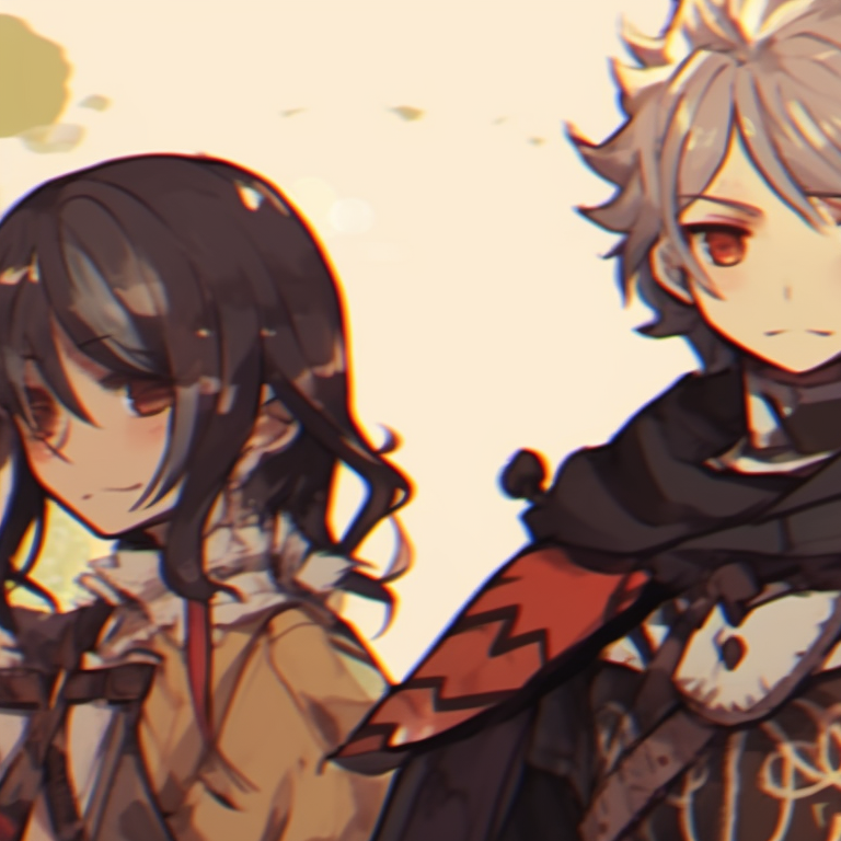 Three characters, light and darkness playing on their figures, magical symbols adorning their outfits, hands raised in unison. famous matching trio pfp characters pfp for discord.