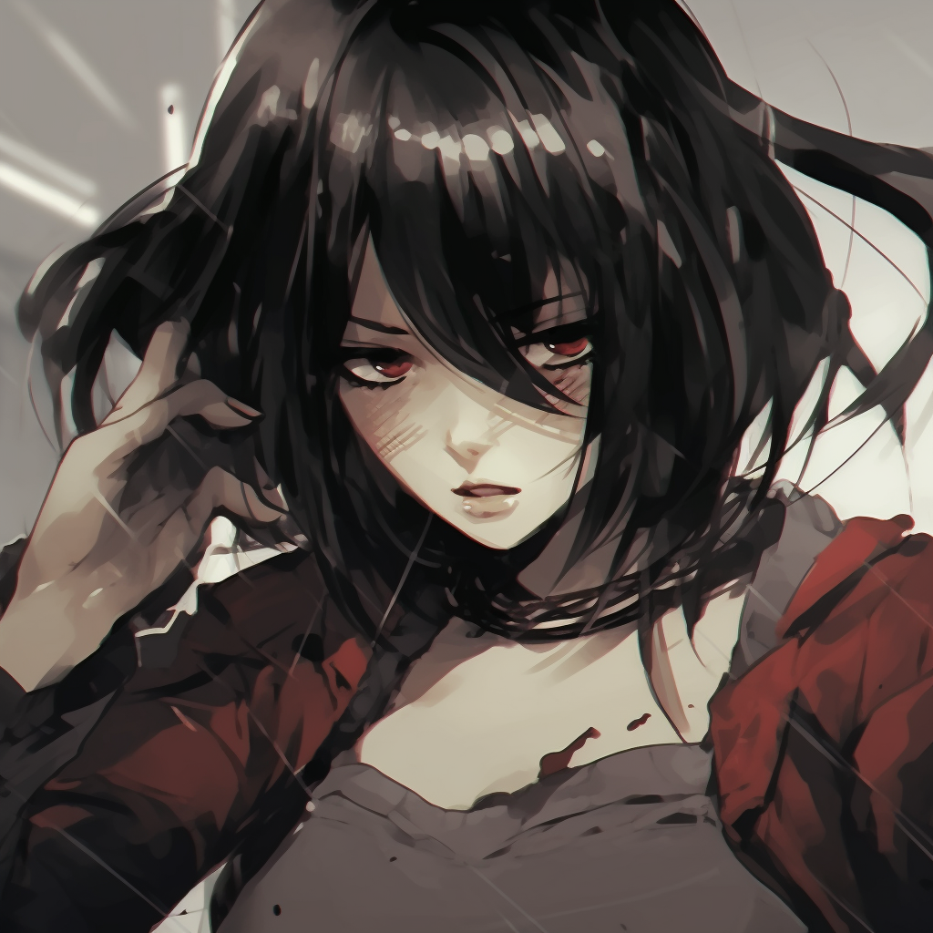 Vibrantly colored portrait of Mikasa Ackerman in action, attention to her characteristic scarf is notable. popular good anime pfp