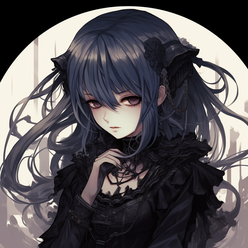 Anime girl showing off rebellious, gothic vibe, sharp eyes and accessories. preparing goth anime girl pfp pfp for discord.
