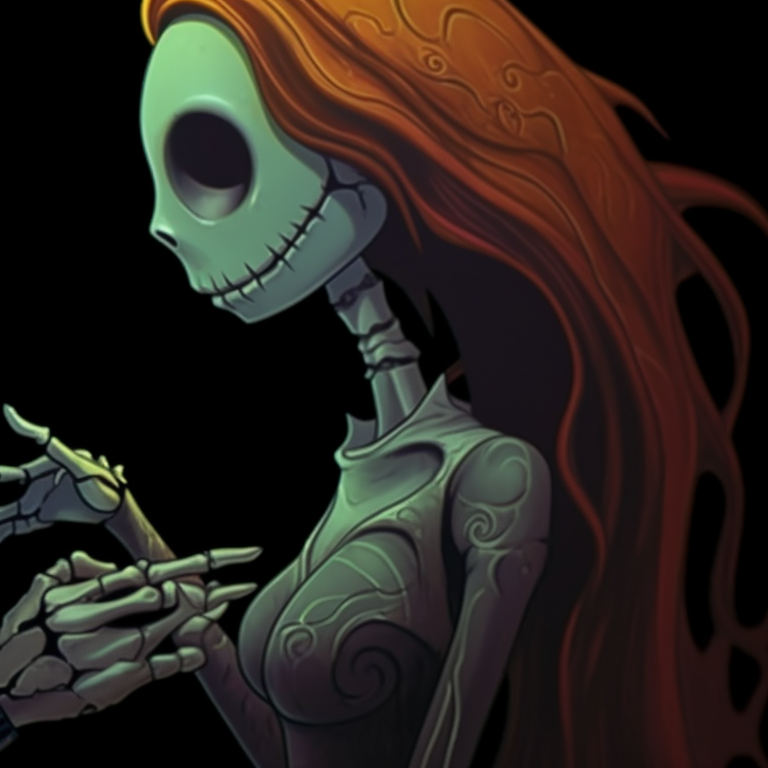 Silhouette of Jack and Sally, minimalist design and bold lines. nightmare before christmas pfps jack and sally pfp for discord.