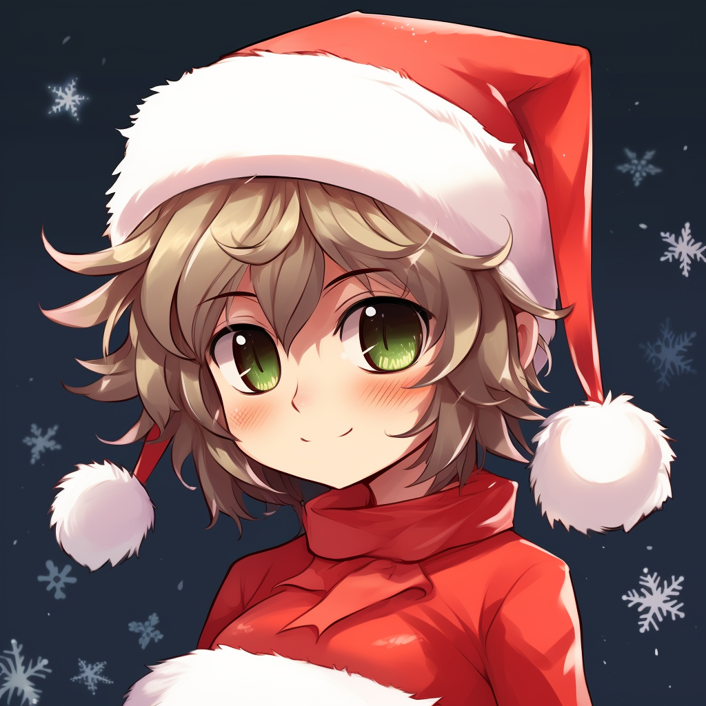 Anime character holding a glowing Christmas tree light, warm colors and sparkling effect. cute themed anime christmas pfp