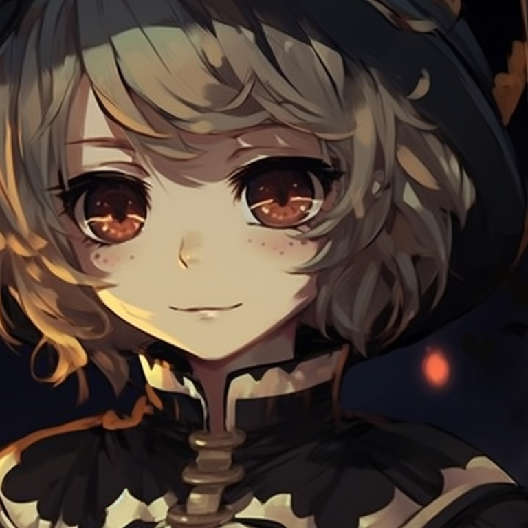 Close-up of two characters both with eerie expressions, rich details, and a contrasting background with a full moon. ideal matching aesthetic halloween pfp pfp for discord.