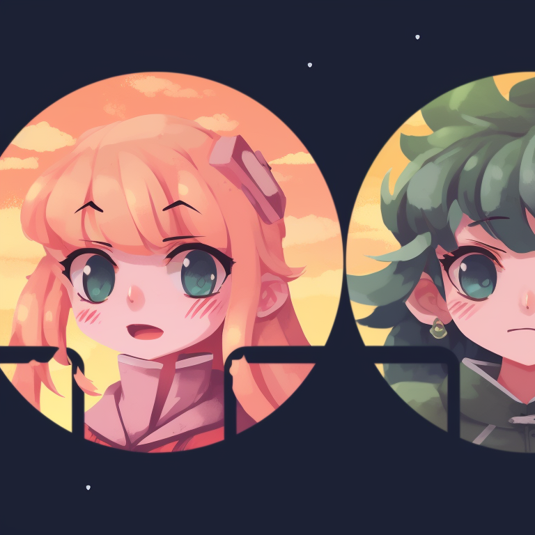 A crowd of caricature characters, vibrant hues and comical gestures, in a friendly huddle. cartoon-based matching pfp for 4 friends pfp for discord.