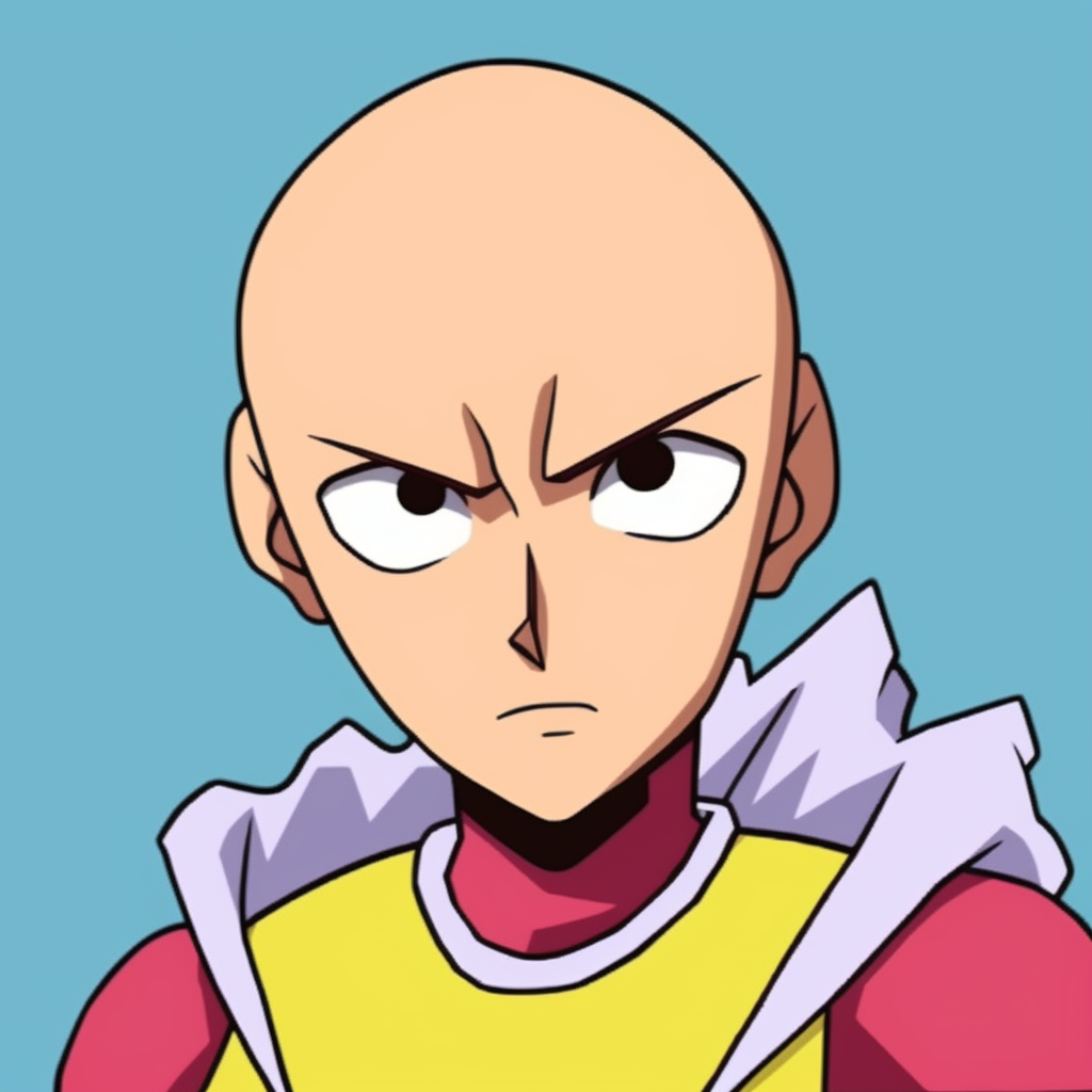 Saitama showing a confused look, muted tones and focused detail on the face. matched sets of funny anime pfps