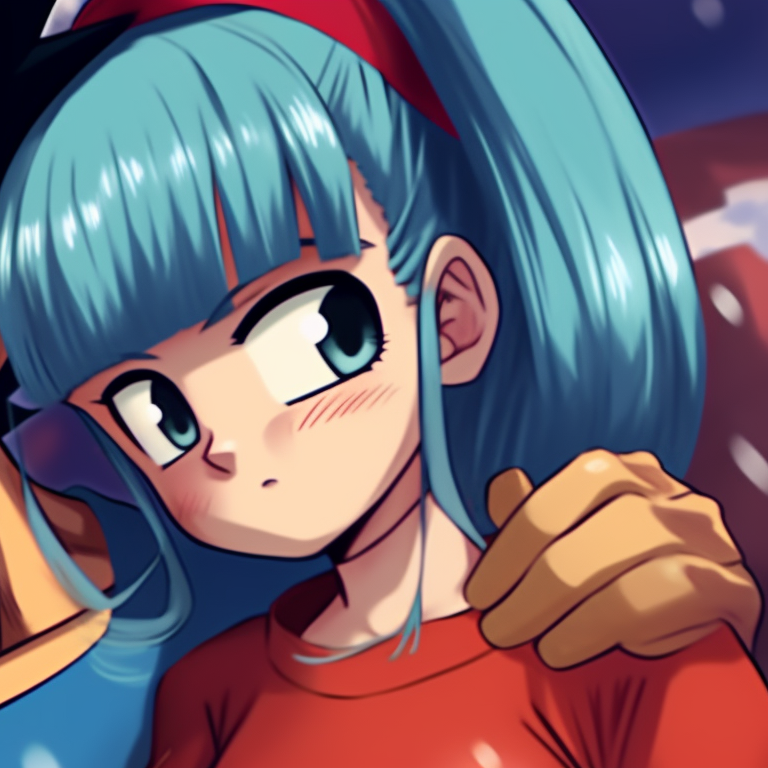 A close-up of Bulma and Vegeta with mistletoe detailed in soft colors. vegeta and bulma dragonball christmas pfp pairing pfp for discord.