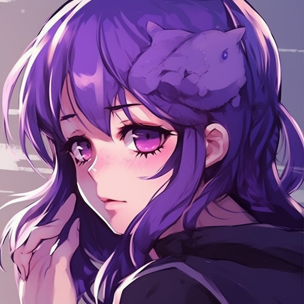 A shoujo anime style profile picture, featuring a soft purple color palette and detailed floral accents. charming purple anime pfp pfp for discord.