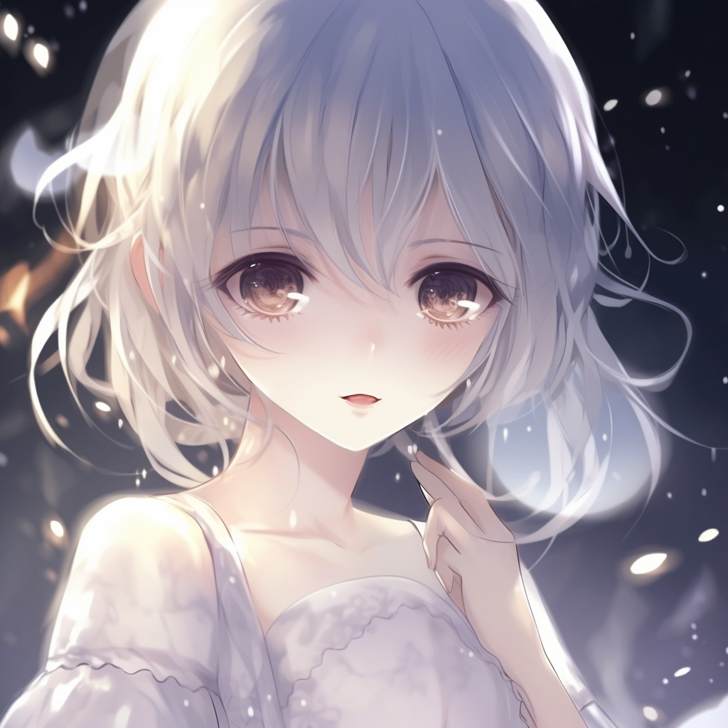 Ghostly anime girl with white hair, delicate shading and mysterious theme. aesthetic white anime pfp