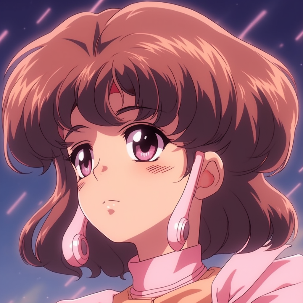 Profile picture of a vintage anime girl with the aesthetic vibe, showcasing detailed eyebrows and glossy hair. 90s anime pfp girl with aesthetic visuals